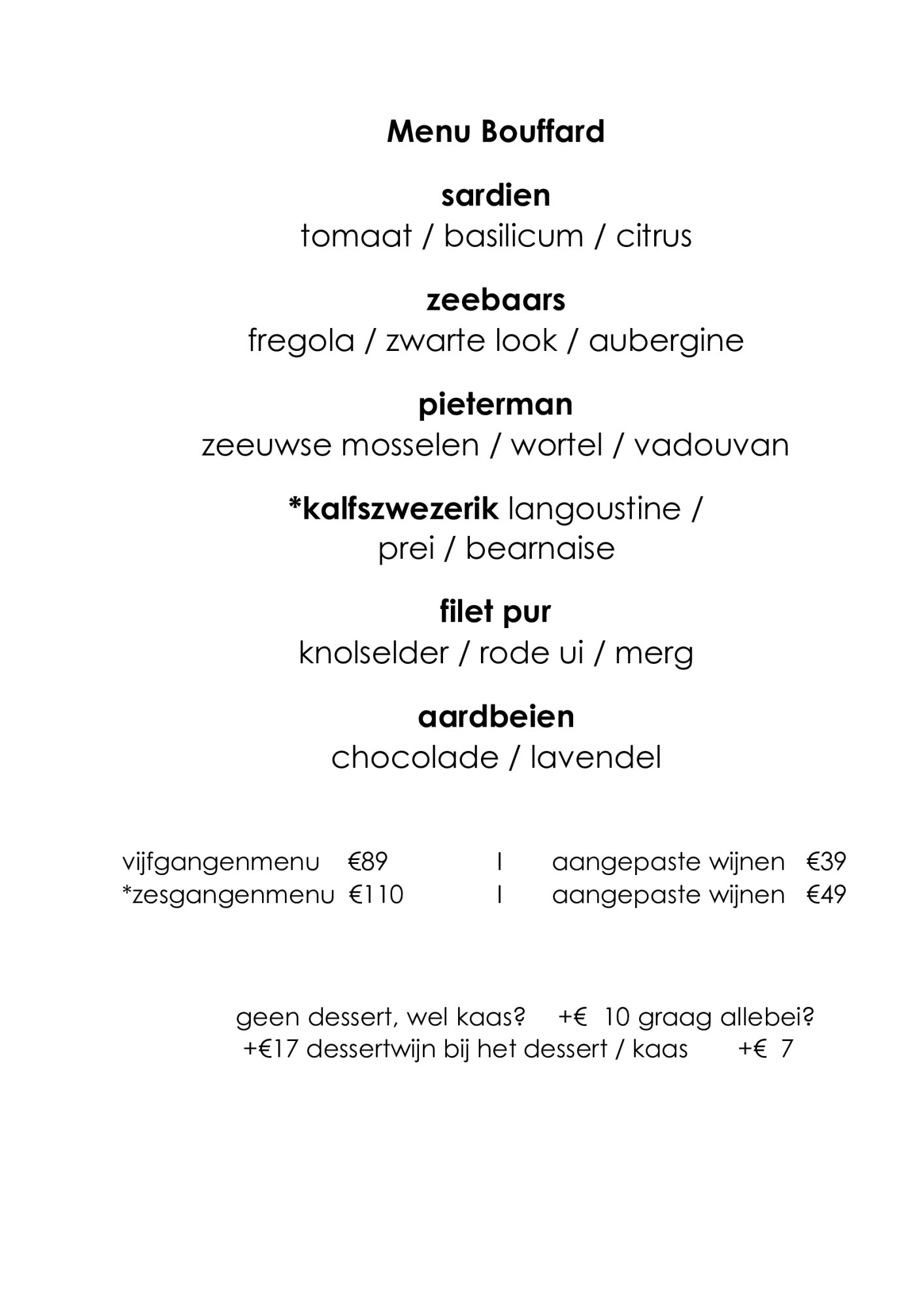 Menu Bouffard | TableFever