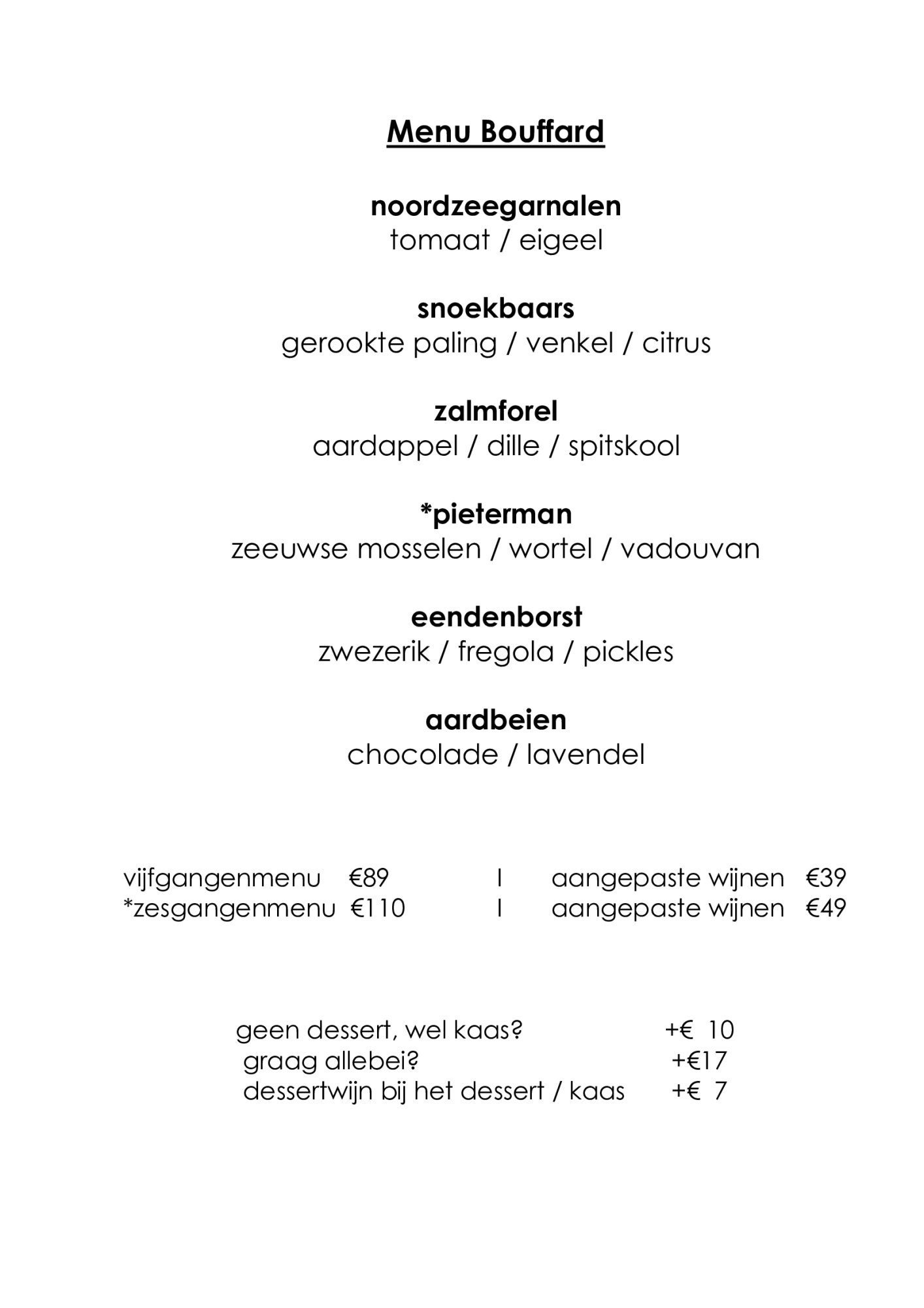 Menu Bouffard | TableFever