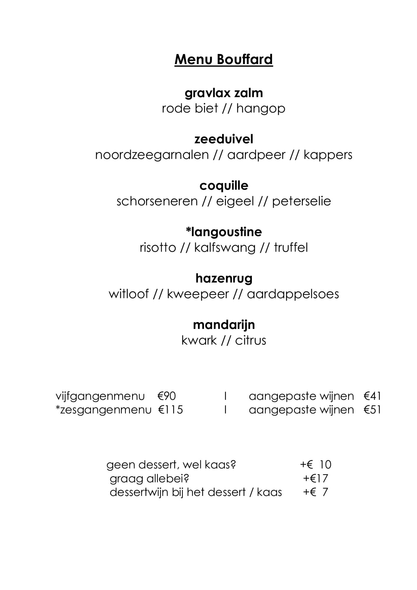 Menu Bouffard | TableFever