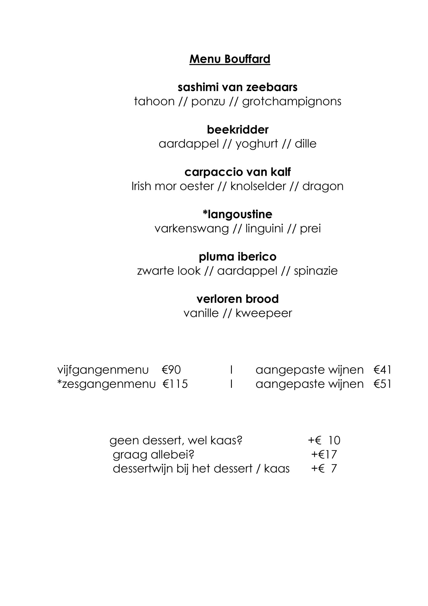 Menu Bouffard | TableFever